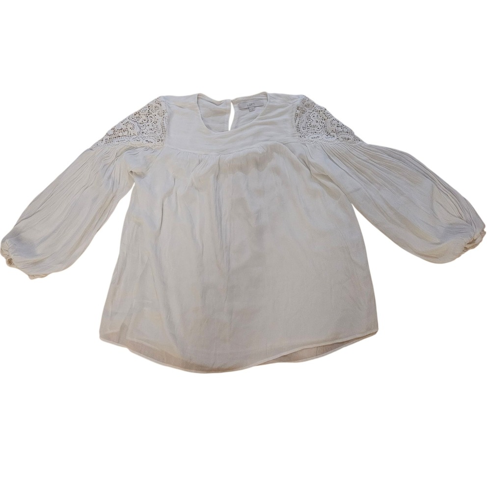 🤍 LOFT Cream Lace Shoulder‎ Peasant Blouse – Size M